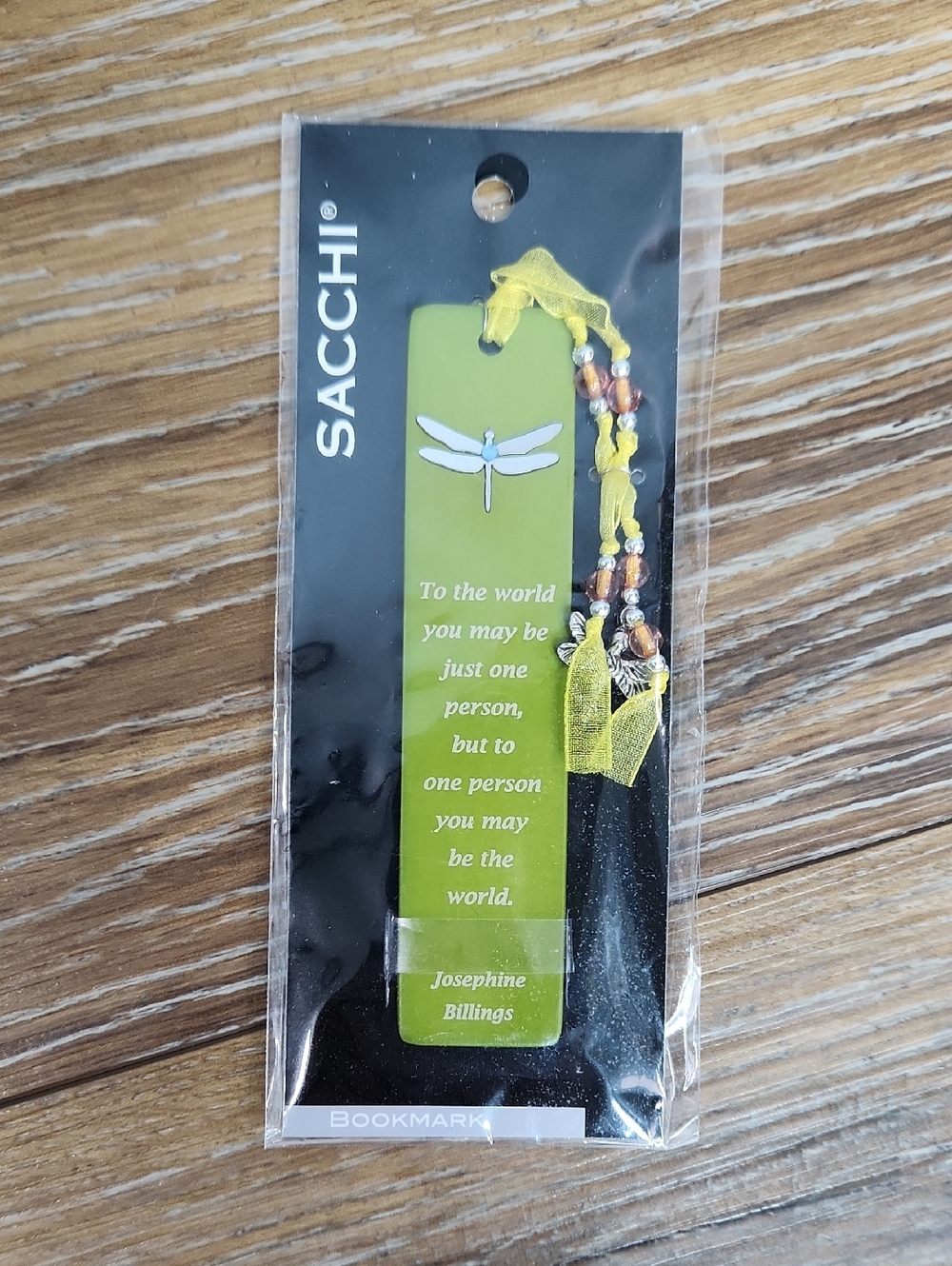 NIB Sacchi Quote Bookmark Green Yellow Dragonfly